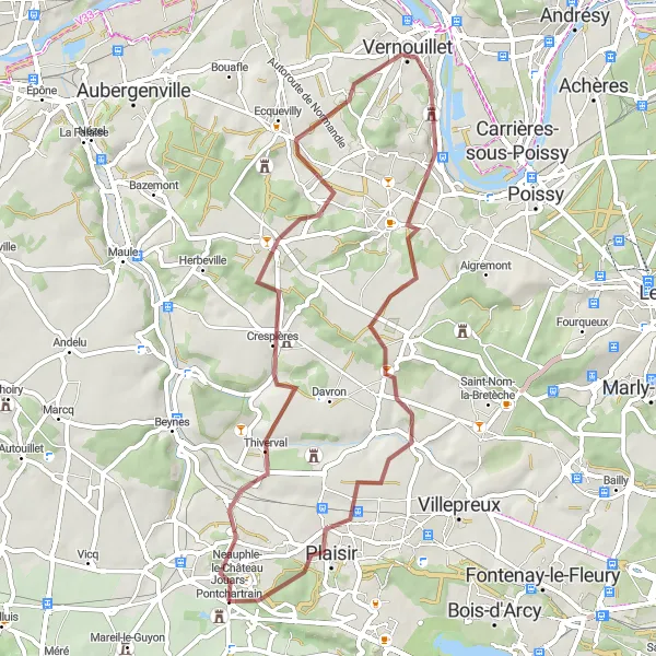 Map miniature of "The Gravel Adventure 2.0" cycling inspiration in Ile-de-France, France. Generated by Tarmacs.app cycling route planner