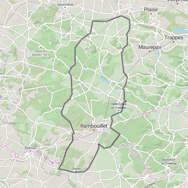 Map miniature of "The Château Tour" cycling inspiration in Ile-de-France, France. Generated by Tarmacs.app cycling route planner