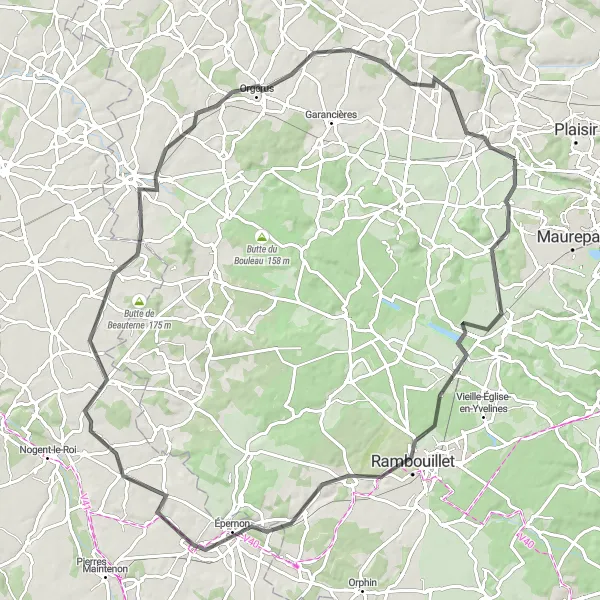 Map miniature of "The Château Adventure" cycling inspiration in Ile-de-France, France. Generated by Tarmacs.app cycling route planner