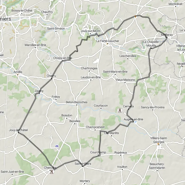 Map miniature of "Rural Delight" cycling inspiration in Ile-de-France, France. Generated by Tarmacs.app cycling route planner