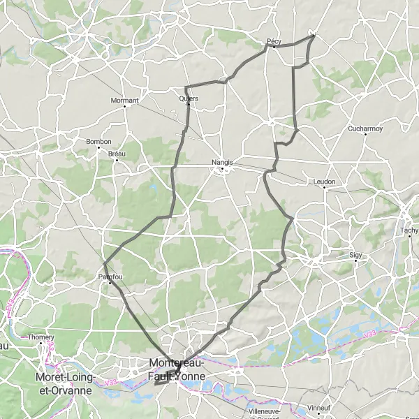 Map miniature of "The Château-filled Loop" cycling inspiration in Ile-de-France, France. Generated by Tarmacs.app cycling route planner