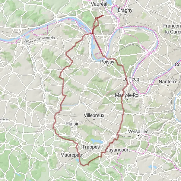 Map miniature of "Gravel Exploration: Forests and Hills" cycling inspiration in Ile-de-France, France. Generated by Tarmacs.app cycling route planner