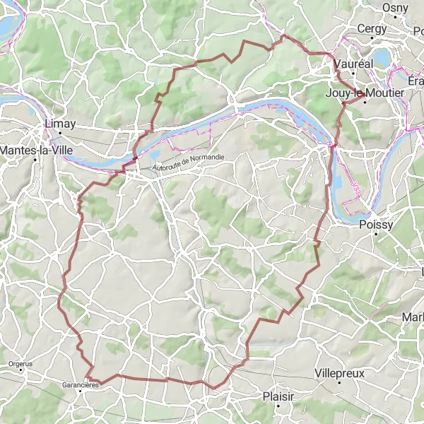 Map miniature of "Charming Gravel Ride: Villages and Valleys" cycling inspiration in Ile-de-France, France. Generated by Tarmacs.app cycling route planner