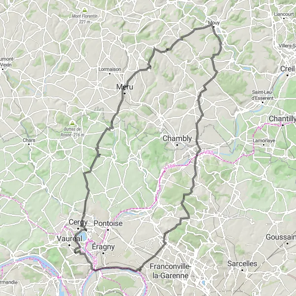 Map miniature of "Oise Valley Adventure" cycling inspiration in Ile-de-France, France. Generated by Tarmacs.app cycling route planner