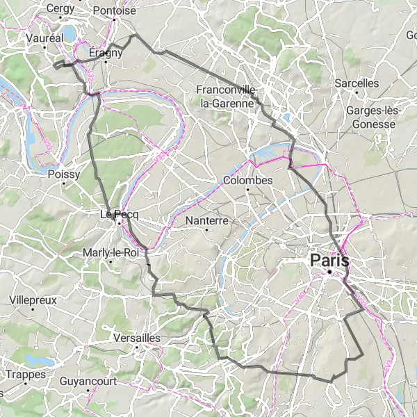 Map miniature of "Pierrelaye Loop" cycling inspiration in Ile-de-France, France. Generated by Tarmacs.app cycling route planner