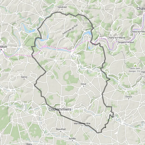 Map miniature of "The Château Circuit" cycling inspiration in Ile-de-France, France. Generated by Tarmacs.app cycling route planner