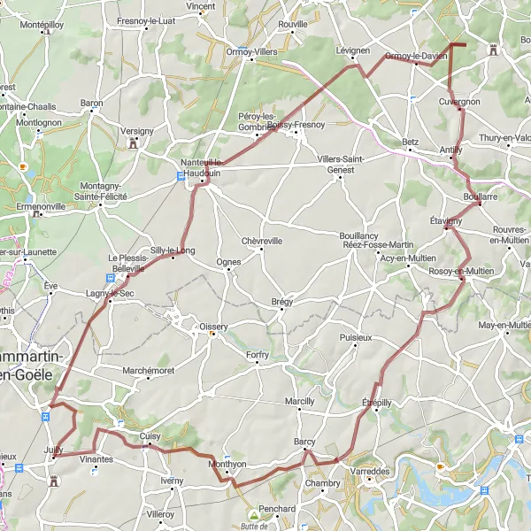 Miniature de la carte de l'inspiration cycliste "Les Collines de l'Est" dans la Ile-de-France, France. Générée par le planificateur d'itinéraire cycliste Tarmacs.app