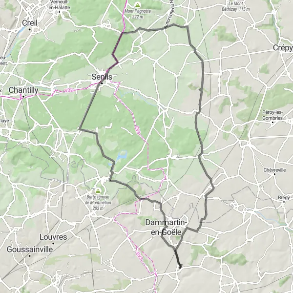Map miniature of "The Road to Ruins and Beyond" cycling inspiration in Ile-de-France, France. Generated by Tarmacs.app cycling route planner