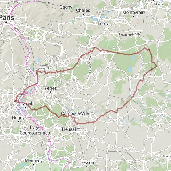 Map miniature of "Scenic Gravel Exploration" cycling inspiration in Ile-de-France, France. Generated by Tarmacs.app cycling route planner