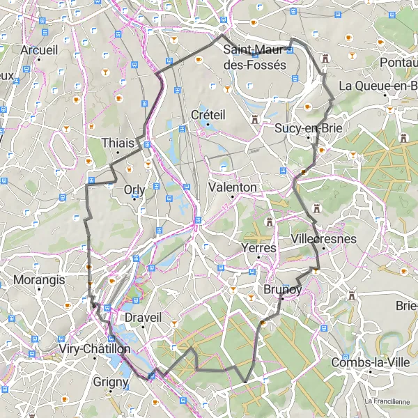 Map miniature of "Scenic Road Adventure" cycling inspiration in Ile-de-France, France. Generated by Tarmacs.app cycling route planner