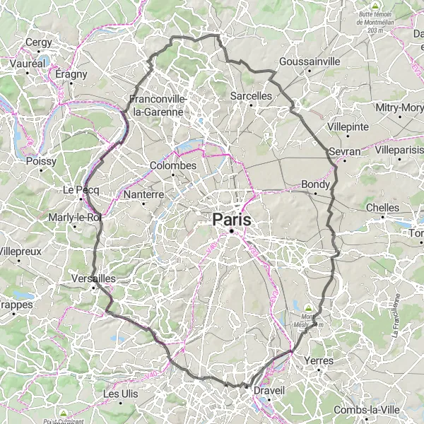 Map miniature of "The River Valley Loop" cycling inspiration in Ile-de-France, France. Generated by Tarmacs.app cycling route planner