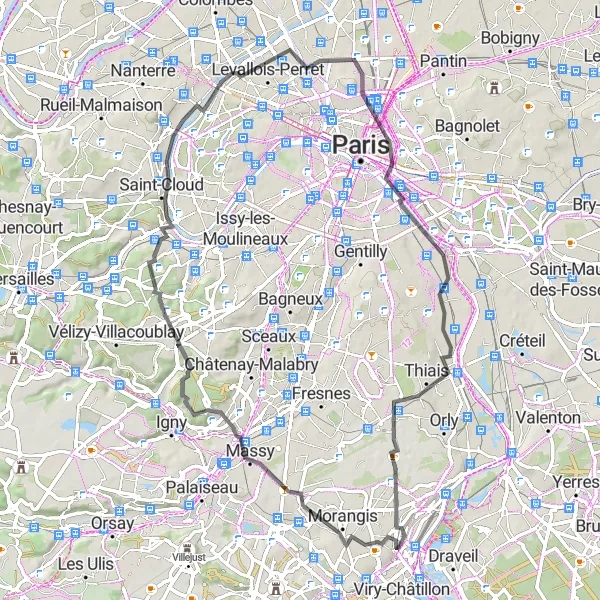 Map miniature of "Road Cycling Tour Exploring Hidden Gems" cycling inspiration in Ile-de-France, France. Generated by Tarmacs.app cycling route planner