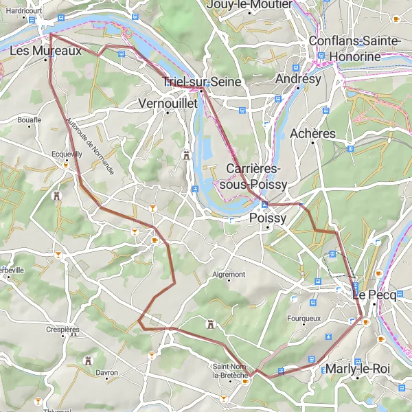 Miniature de la carte de l'inspiration cycliste "Parcours Gravel autour de L'Étang-la-Ville" dans la Ile-de-France, France. Générée par le planificateur d'itinéraire cycliste Tarmacs.app