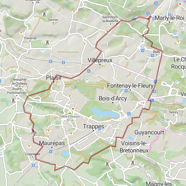 Map miniature of "Boucle Saint-Cyr-l'École" cycling inspiration in Ile-de-France, France. Generated by Tarmacs.app cycling route planner
