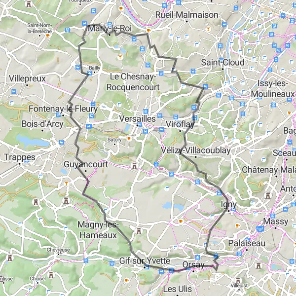 Map miniature of "The Road Challenge" cycling inspiration in Ile-de-France, France. Generated by Tarmacs.app cycling route planner