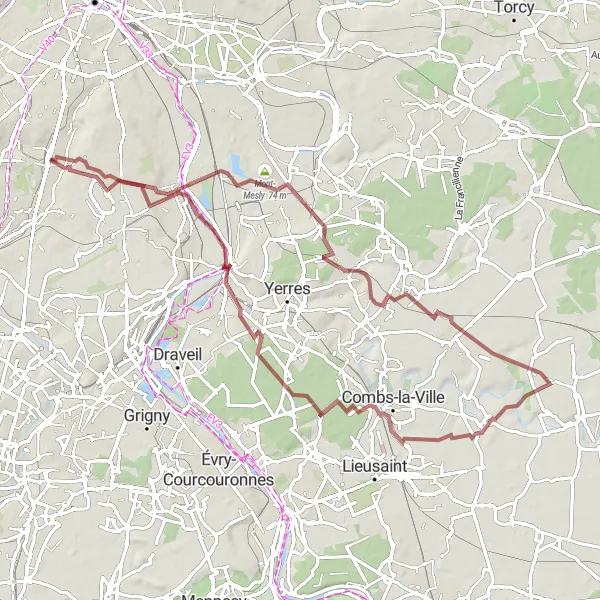 Map miniature of "Thiais to Montgeron" cycling inspiration in Ile-de-France, France. Generated by Tarmacs.app cycling route planner