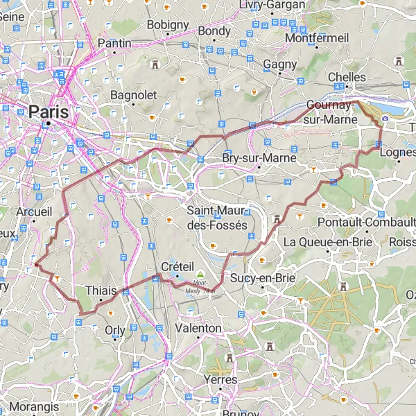 Miniature de la carte de l'inspiration cycliste "Tour du Temple Grec" dans la Ile-de-France, France. Générée par le planificateur d'itinéraire cycliste Tarmacs.app
