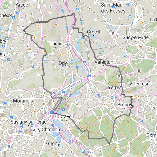Map miniature of "Créteil to Brunoy" cycling inspiration in Ile-de-France, France. Generated by Tarmacs.app cycling route planner