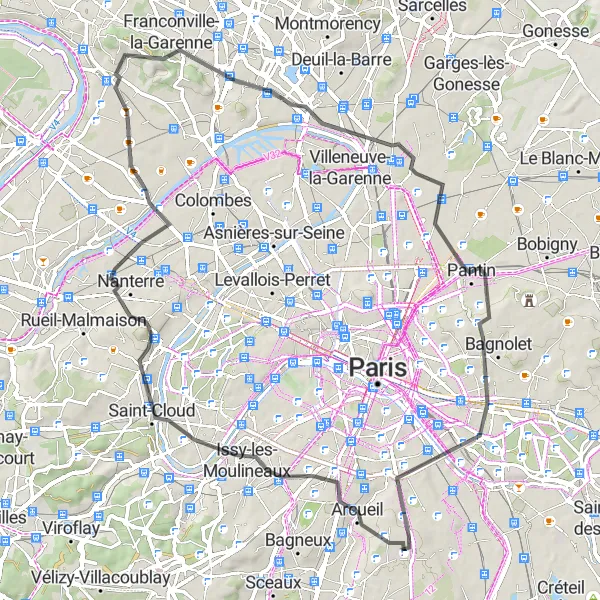 Map miniature of "Boulogne-Billancourt to Le Kremlin-Bicêtre" cycling inspiration in Ile-de-France, France. Generated by Tarmacs.app cycling route planner