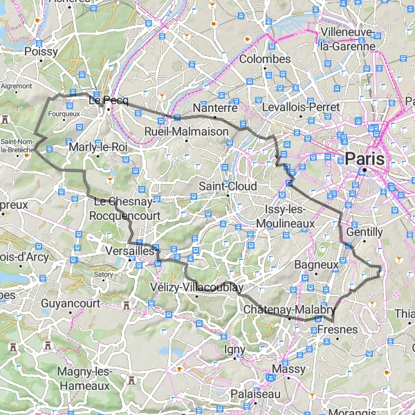 Map miniature of "The Château Road Rally" cycling inspiration in Ile-de-France, France. Generated by Tarmacs.app cycling route planner