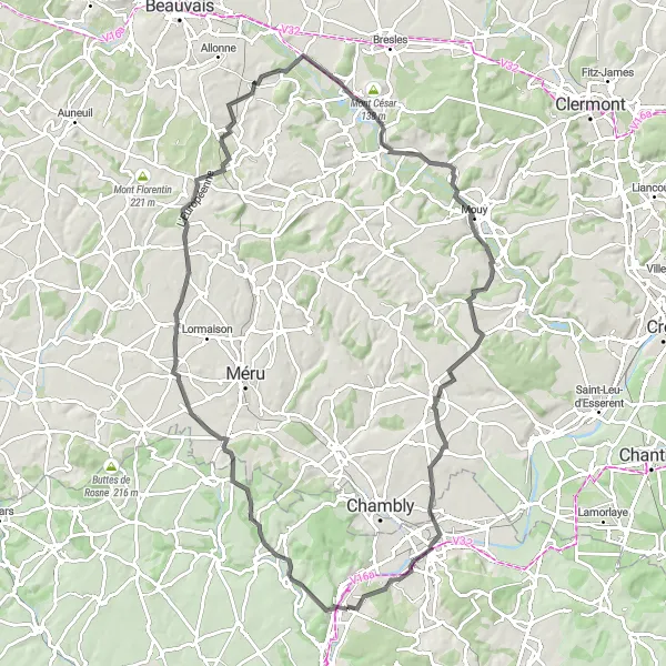 Miniature de la carte de l'inspiration cycliste "Parcours sinueux à travers l'Oise" dans la Ile-de-France, France. Générée par le planificateur d'itinéraire cycliste Tarmacs.app