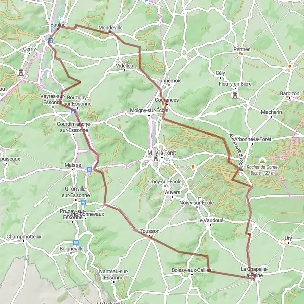 Map miniature of "Forest Escape Gravel Ride" cycling inspiration in Ile-de-France, France. Generated by Tarmacs.app cycling route planner