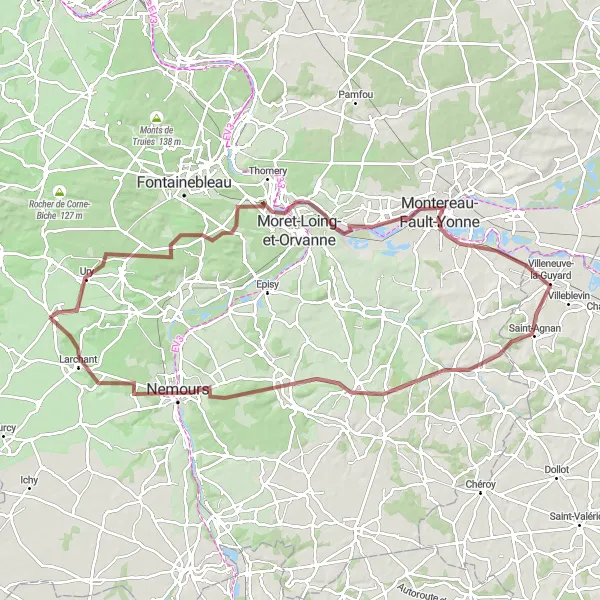 Map miniature of "The Gravel Adventure" cycling inspiration in Ile-de-France, France. Generated by Tarmacs.app cycling route planner