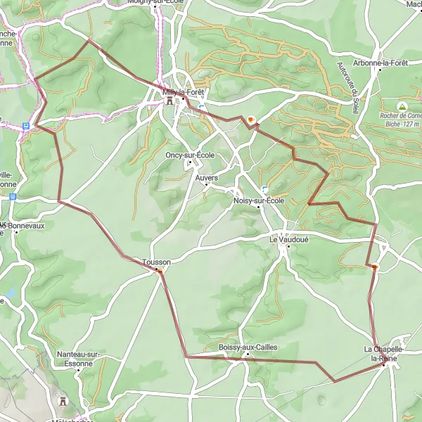 Map miniature of "Châteaux and Forests" cycling inspiration in Ile-de-France, France. Generated by Tarmacs.app cycling route planner