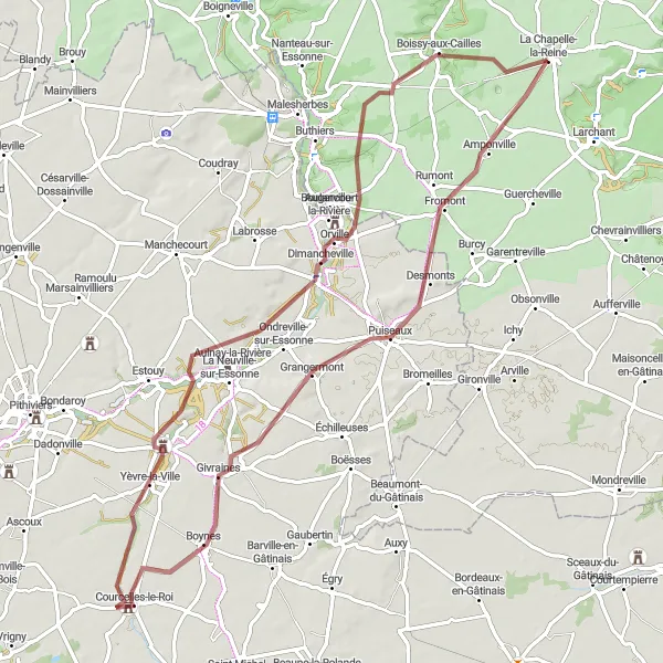 Map miniature of "The Gravel Escape" cycling inspiration in Ile-de-France, France. Generated by Tarmacs.app cycling route planner