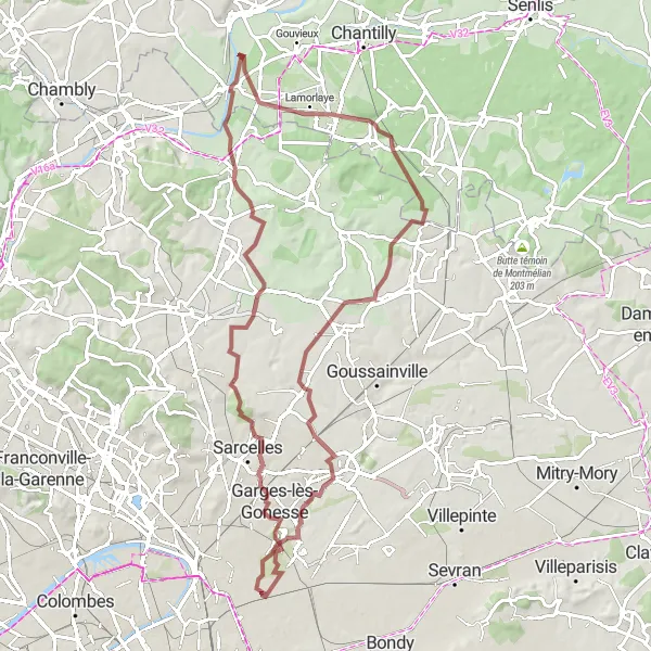 Miniature de la carte de l'inspiration cycliste "Chemin des Châteaux Gravel" dans la Ile-de-France, France. Générée par le planificateur d'itinéraire cycliste Tarmacs.app