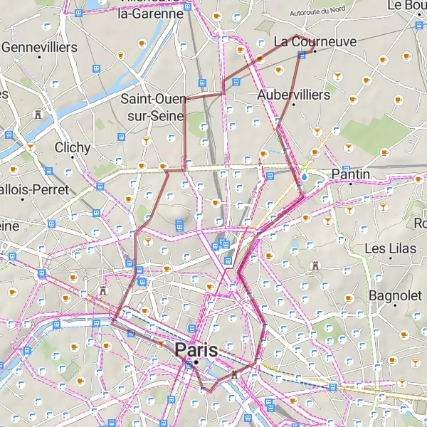 Miniature de la carte de l'inspiration cycliste "Tour des Quartiers de Paris" dans la Ile-de-France, France. Générée par le planificateur d'itinéraire cycliste Tarmacs.app