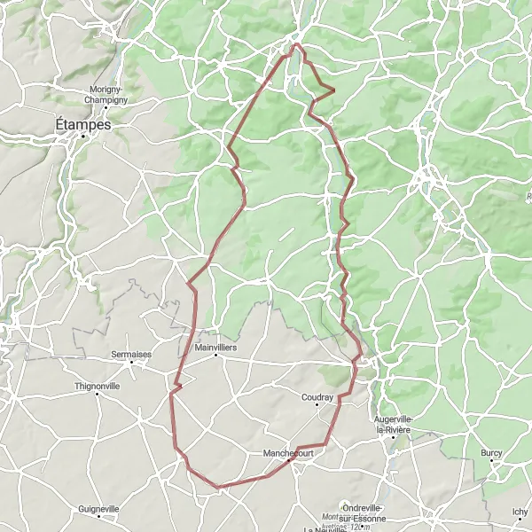 Map miniature of "Gironville Gravel Adventure" cycling inspiration in Ile-de-France, France. Generated by Tarmacs.app cycling route planner