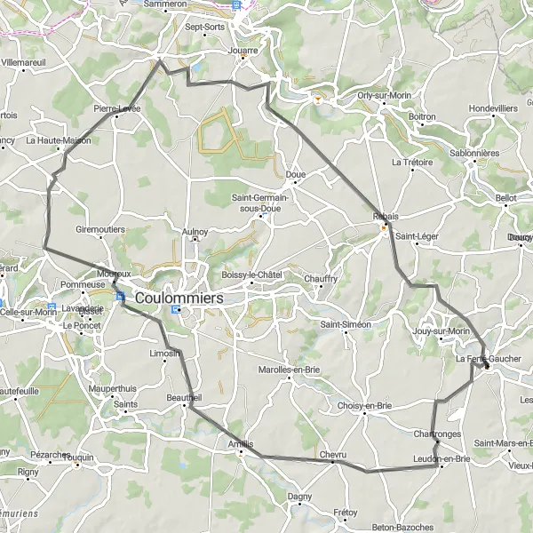 Map miniature of "Chevru Loop" cycling inspiration in Ile-de-France, France. Generated by Tarmacs.app cycling route planner