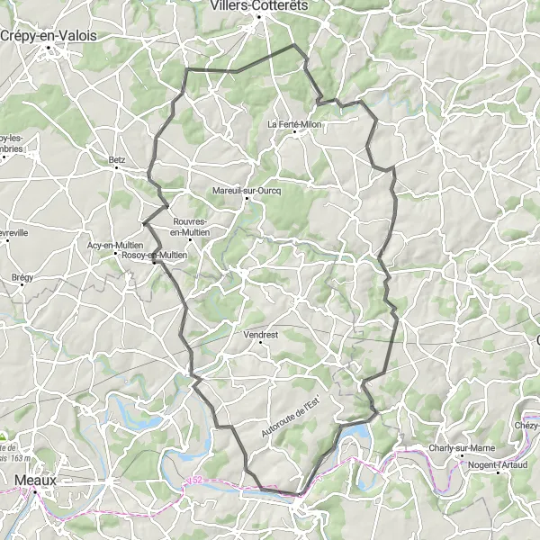 Map miniature of "The Challenging Hill Climb" cycling inspiration in Ile-de-France, France. Generated by Tarmacs.app cycling route planner