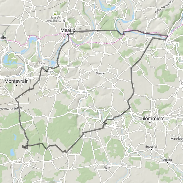 Map miniature of "The Charming Villages of La Ferté-sous-Jouarre" cycling inspiration in Ile-de-France, France. Generated by Tarmacs.app cycling route planner