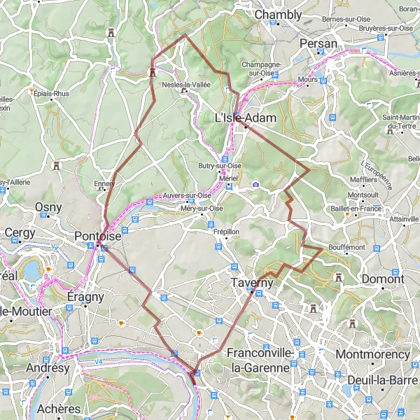 Map miniature of "Vexin Exploration" cycling inspiration in Ile-de-France, France. Generated by Tarmacs.app cycling route planner