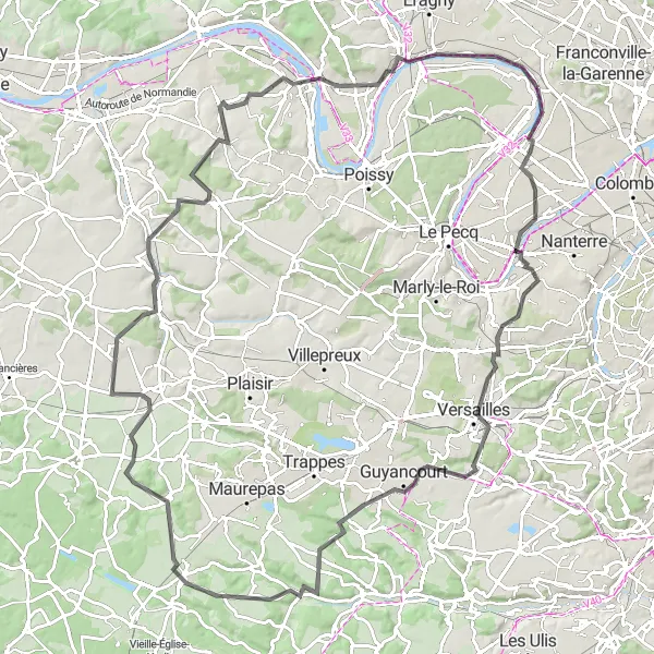 Miniature de la carte de l'inspiration cycliste "Les Châteaux de Yvelines" dans la Ile-de-France, France. Générée par le planificateur d'itinéraire cycliste Tarmacs.app