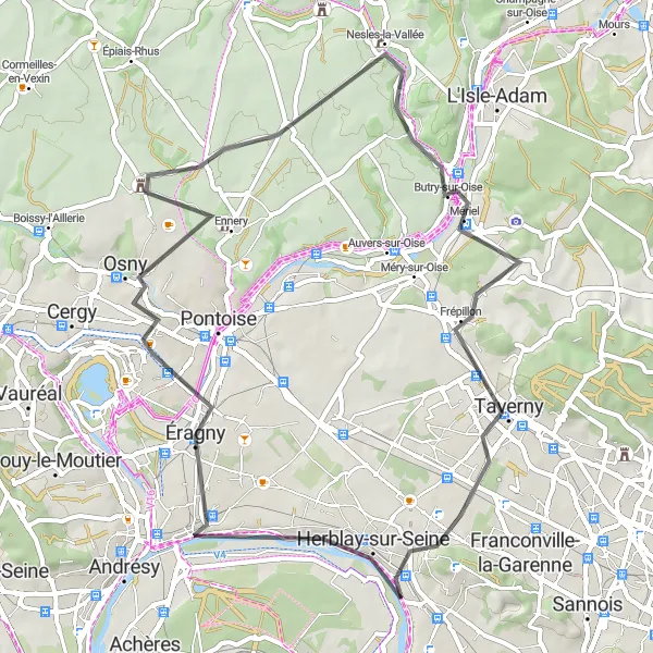 Map miniature of "Scenic Road Circuit" cycling inspiration in Ile-de-France, France. Generated by Tarmacs.app cycling route planner