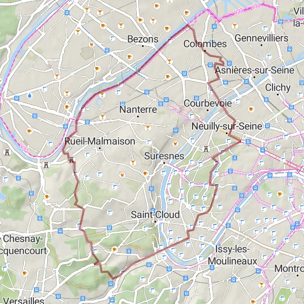 Map miniature of "Picturesque Suburban Ride: Gravel Cycling from La Garenne-Colombes to Colombes" cycling inspiration in Ile-de-France, France. Generated by Tarmacs.app cycling route planner