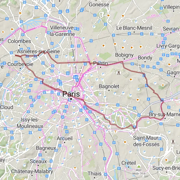 Map miniature of "Scenic Loop around Paris" cycling inspiration in Ile-de-France, France. Generated by Tarmacs.app cycling route planner