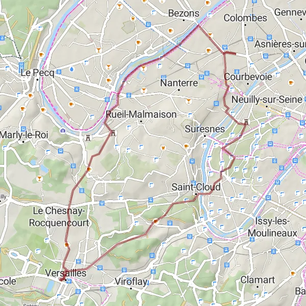 Map miniature of "Gravel Adventure to Versailles" cycling inspiration in Ile-de-France, France. Generated by Tarmacs.app cycling route planner