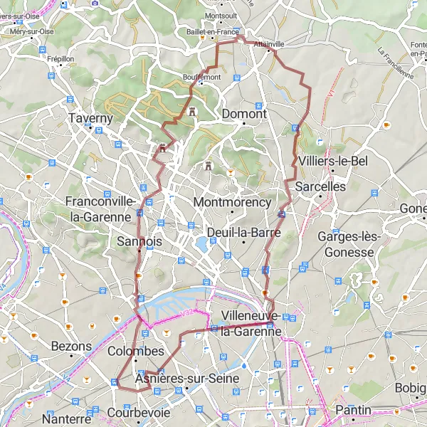 Miniature de la carte de l'inspiration cycliste "Circuit des berges de la Seine" dans la Ile-de-France, France. Générée par le planificateur d'itinéraire cycliste Tarmacs.app