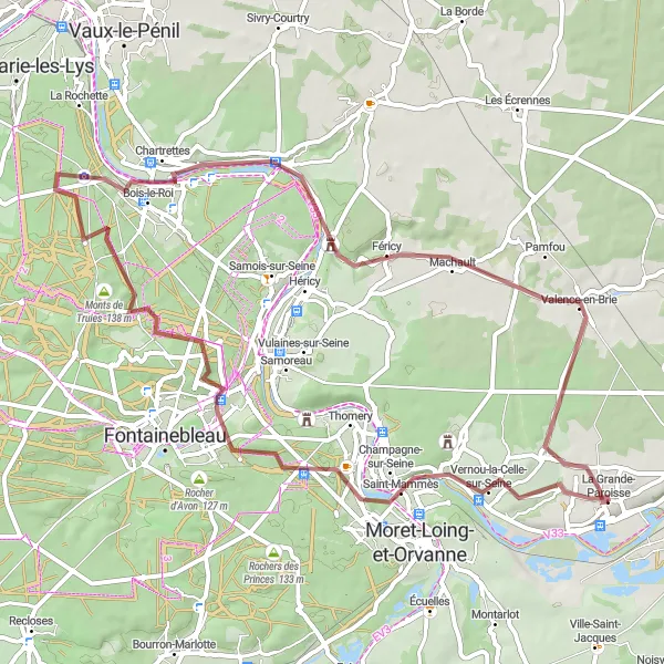 Map miniature of "The Gravel Trail to Saint-Mammès" cycling inspiration in Ile-de-France, France. Generated by Tarmacs.app cycling route planner