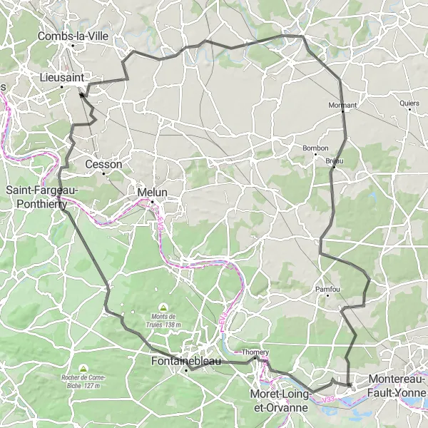 Map miniature of "The Scenic Road to Moissy-Cramayel" cycling inspiration in Ile-de-France, France. Generated by Tarmacs.app cycling route planner