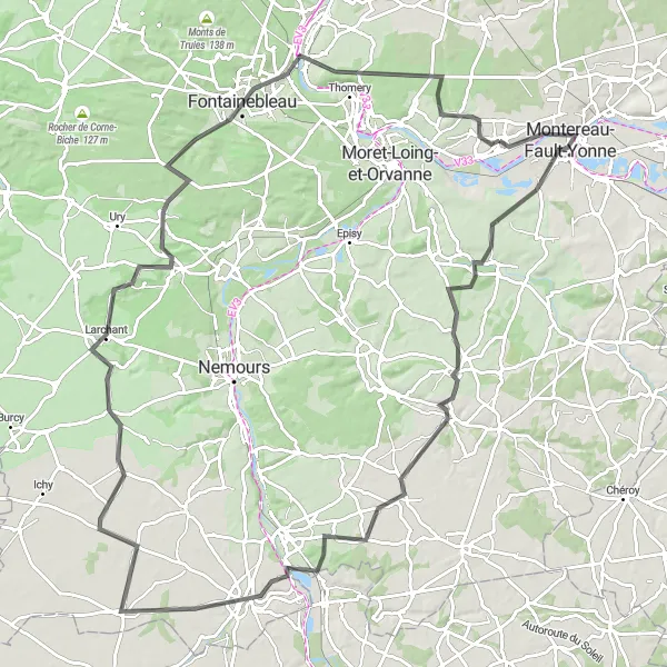 Map miniature of "The Montereau-Fault-Yonne Loop" cycling inspiration in Ile-de-France, France. Generated by Tarmacs.app cycling route planner