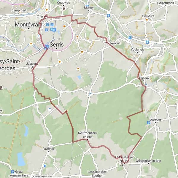 Miniature de la carte de l'inspiration cycliste "Tour des Villages Bucoliques" dans la Ile-de-France, France. Générée par le planificateur d'itinéraire cycliste Tarmacs.app