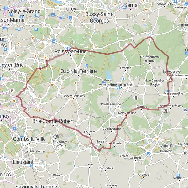 Miniature de la carte de l'inspiration cycliste "Boucle Vers la Brie" dans la Ile-de-France, France. Générée par le planificateur d'itinéraire cycliste Tarmacs.app