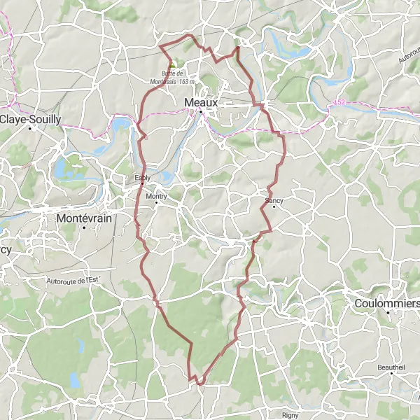 Map miniature of "Magny-le-Hongre Gravel Route" cycling inspiration in Ile-de-France, France. Generated by Tarmacs.app cycling route planner
