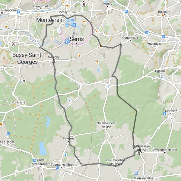 Miniature de la carte de l'inspiration cycliste "La Balade des Châteaux" dans la Ile-de-France, France. Générée par le planificateur d'itinéraire cycliste Tarmacs.app