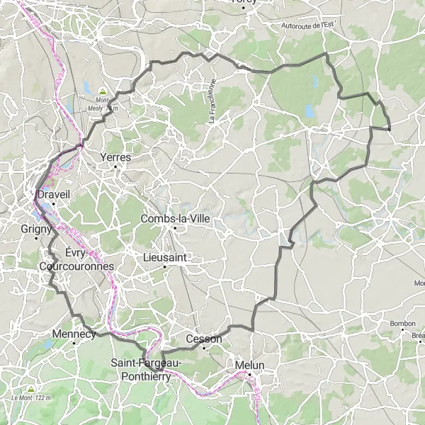 Miniature de la carte de l'inspiration cycliste "Le Tour des Abbayes" dans la Ile-de-France, France. Générée par le planificateur d'itinéraire cycliste Tarmacs.app
